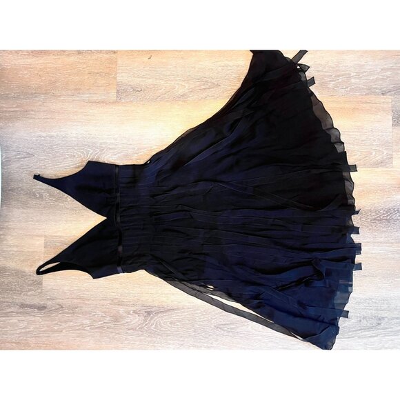 Carmen Marc Valvo Black Chiffon Cocktail Dress Size 6 Sleeveless V-Neck Elegant - Picture 3 of 6